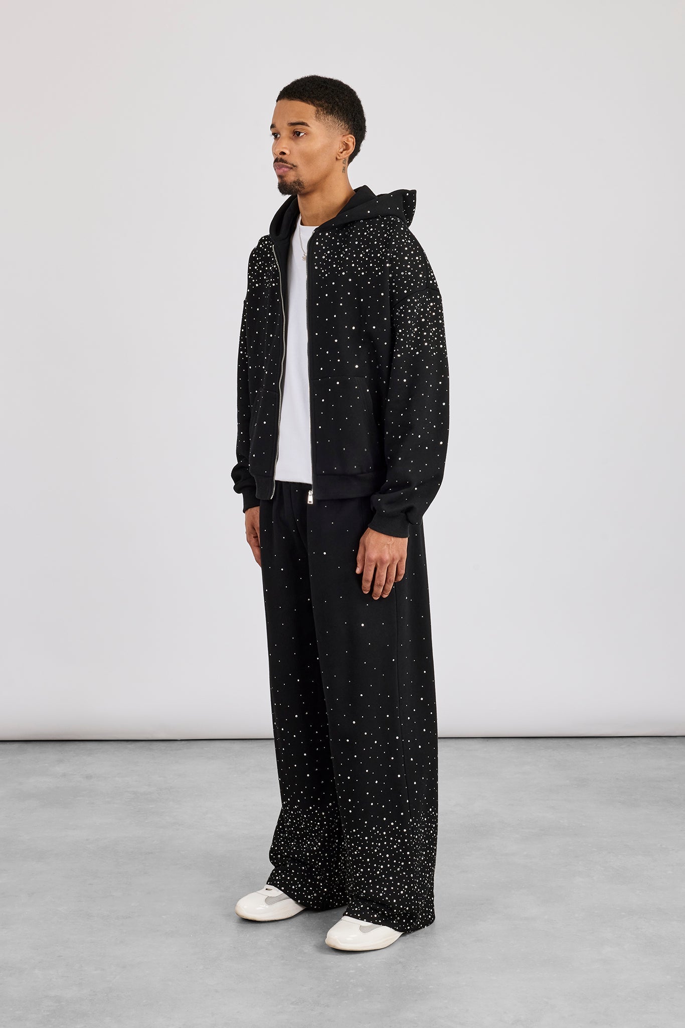 Rhinestone Zip Through Tracksuit - Black